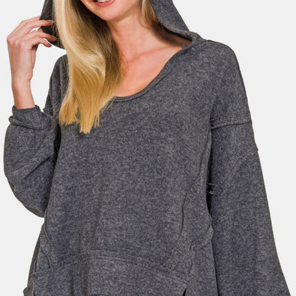 Zenana Brushed Hacci Exposed Seam Hoodie