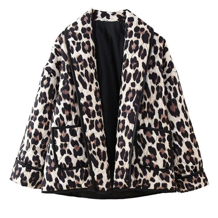 Leopard Open Front Long Sleeve Outerwear