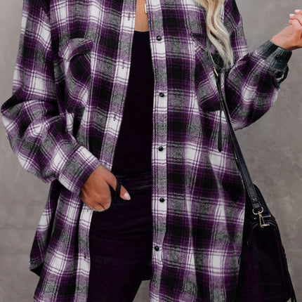 Full Size Plaid Collared Neck Long Sleeve Shirt