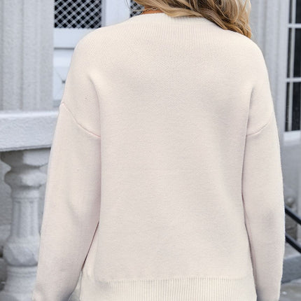 Angel Wings Bow Graphic Round Neck Long Sleeve Sweater