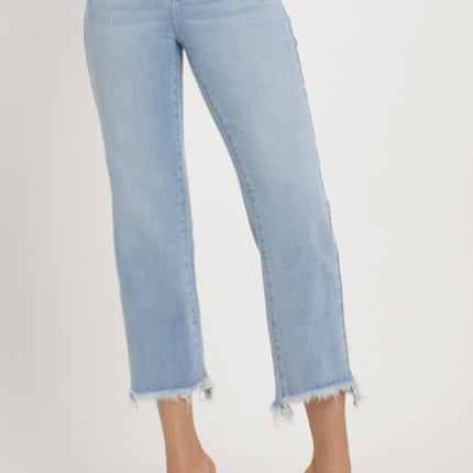 RISEN Full Size High Rise Raw Edge Crop Jeans