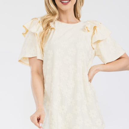 Celeste Full Size Ruffle Layered Short Sleeve Daisy Floral Top