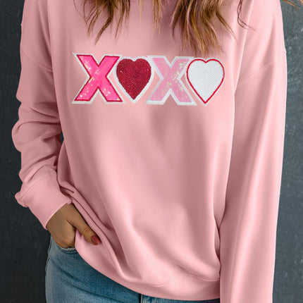 Valentine’s Day XOXO Round Neck Long Sleeve Sweatshirt