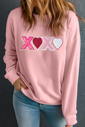 Valentine’s Day XOXO Round Neck Long Sleeve Sweatshirt