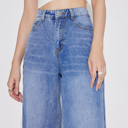 High Waist Straight Leg Jeans with Pockets