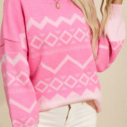 Geometric Drop Shoulder Long Sleeve Sweater