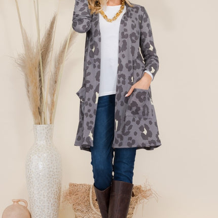 Celeste Full Size Leopard Open Front Contrast Cardigan