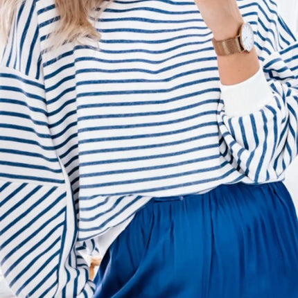 Striped Dropped Shoulder Long Sleeve Sweatshirt - Vickie Lynn's