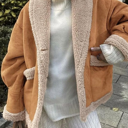 Fuzzy Collared Neck Long Sleeve Jacket