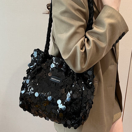 Sequin Braided Strap Shoulder Bag