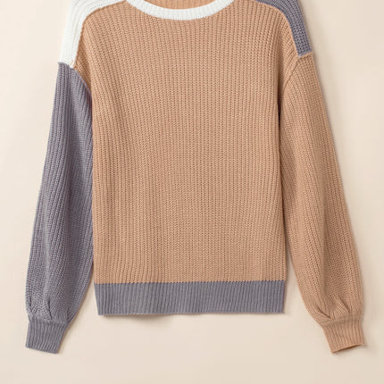 Color Block Round Neck Drop Shoulder Sweater