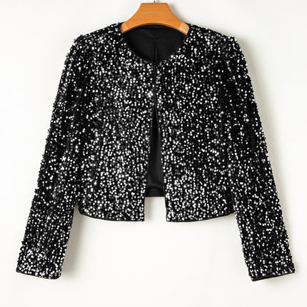 Sequin Open Front Long Sleeve Jacket