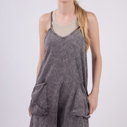 VERY J V-Neck Sleeveless Washed Romper