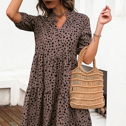 Printed Notched Half Sleeve Dress