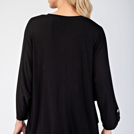 Celeste Full Size Notched Three-Quarter Sleeve Blouse