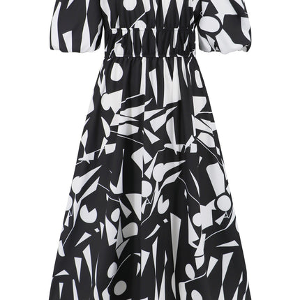 Printed Off-Shoulder Balloon Sleeve Dress