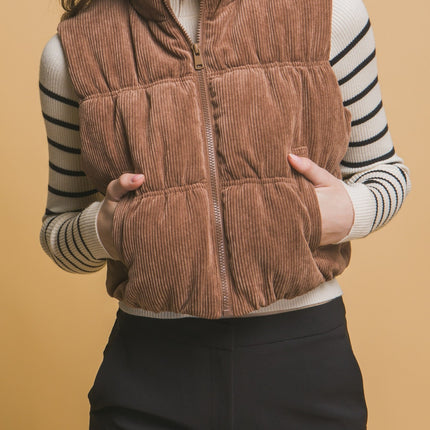 Love Tree Corduroy Zip Up Puffer Vest with Pockets