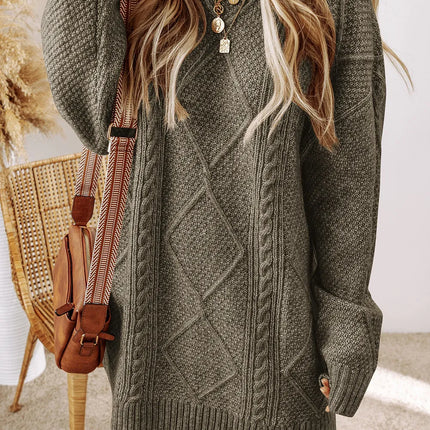 Cable-Knit Round Neck Sweater Dress