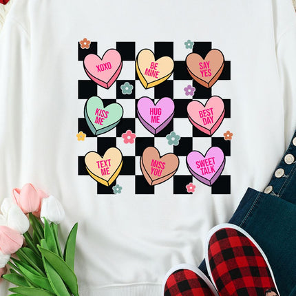 Valentine's Day Checkered Heart Long Sleeve Sweatshirt