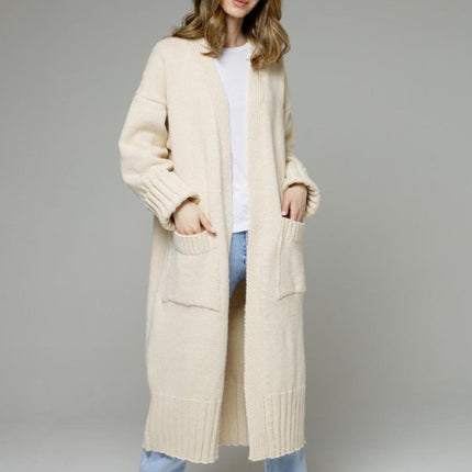 Pocketed Open Front Dropped Shoulder Cardigan