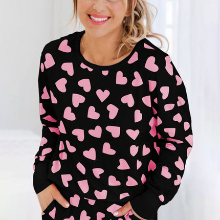 Heart Print Long Sleeve Top and Shorts Lounge Set - Vickie Lynn's