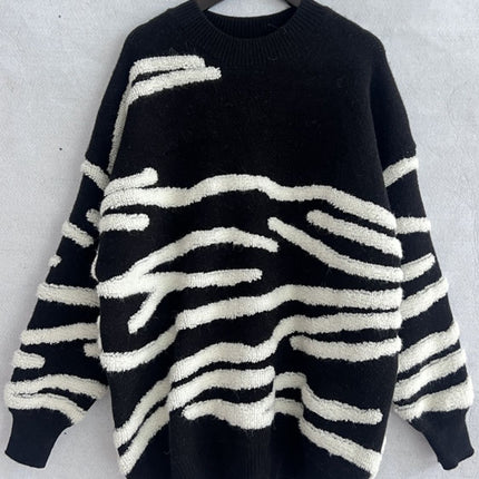 Contrast Round Neck Long Sleeve Sweater