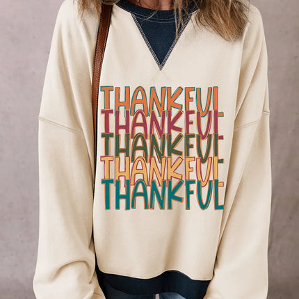 THANKFUL Round Neck Long Sleeve Sweatshirt