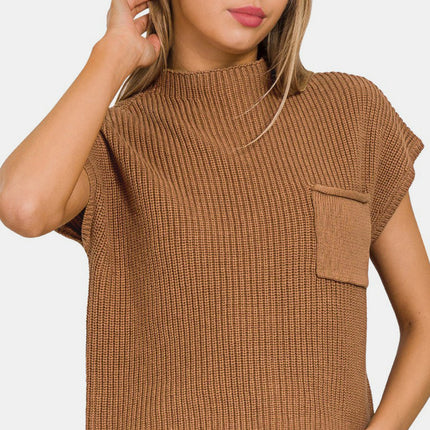 Zenana Mock Neck Short Sleeve Cropped Sweater