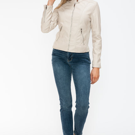 Snobbish PU Leather Zip Up Jacket with Pockets