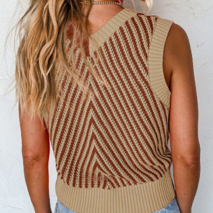 Striped Contrast V-Neck Sweater Vest