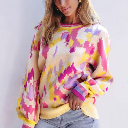 Contrast Round Neck Long Sleeve Sweater