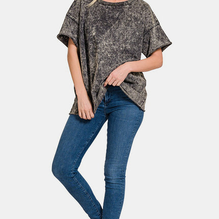 Zenana Rolled Round Neck Short Sleeve T-Shirt