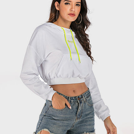Perfee Drawstring Letter Long Sleeve Hoodie