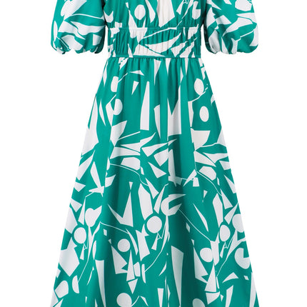 Printed Off-Shoulder Balloon Sleeve Dress