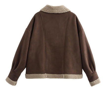 Fuzzy Collared Neck Long Sleeve Jacket