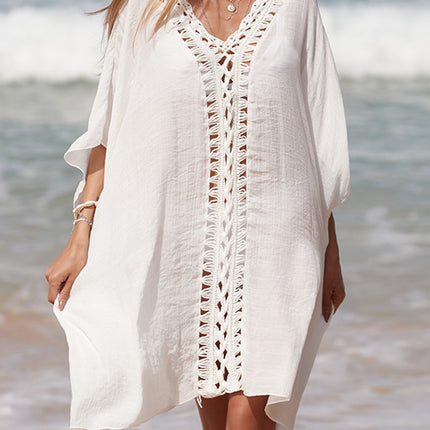 Cutout V-Neck Three-Quarter Sleeve Cover Up