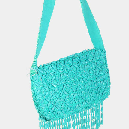 Fame Beaded Fringe Rectangle Shoulder Bag