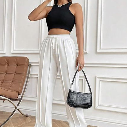 Drawstring Wide Leg Pants with Pockets