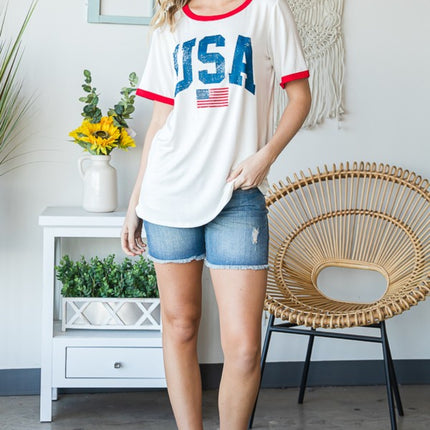 Heimish Full Size USA Contrast Trim Short Sleeve T-Shirt