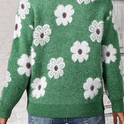 Flower Half Zip Long Sleeve Sweater