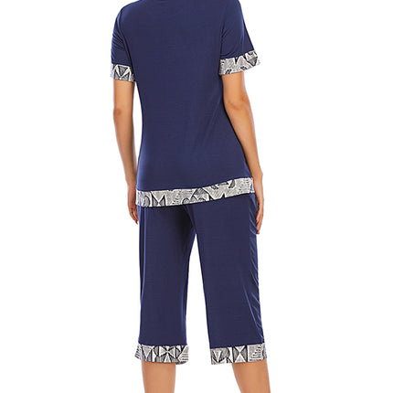 Round Neck Short Sleeve Top and Capris Pants Lounge Set