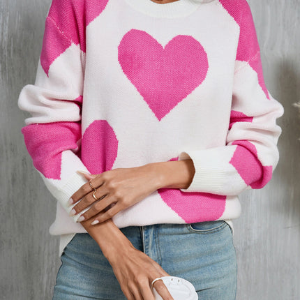 Angel Wings Contrast Heart Dropped Shoulder Long Sleeve Sweater