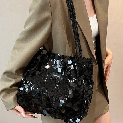 Sequin Braided Strap Shoulder Bag