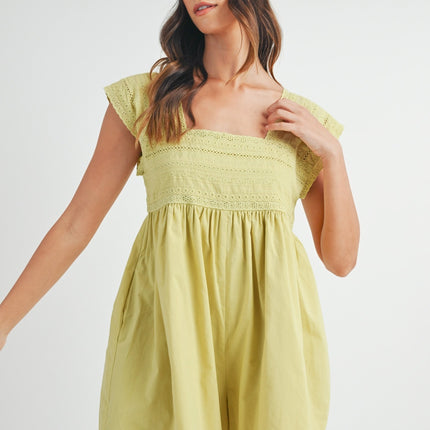 MABLE Square Neck Lace Trim Romper