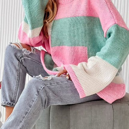 Color Block Round Neck Drop Shoulder Sweater