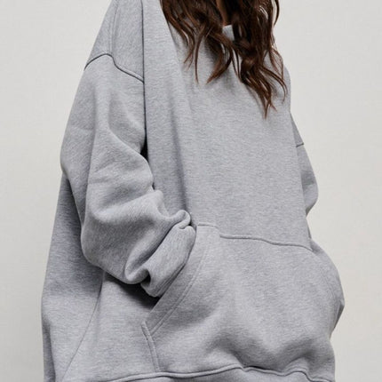 Pocketed Dropped Shoulder Long Sleeve Hoodie