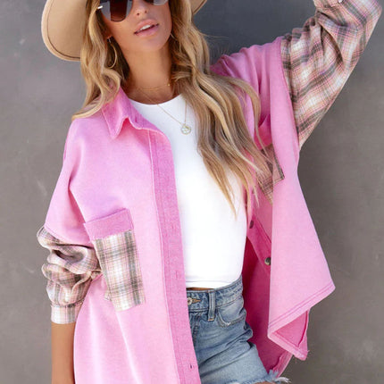 Plaid Button Up Shacket with Chest Pockets