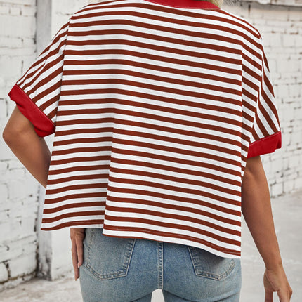 Lovelet Striped Round Neck Short Sleeve T-Shirt