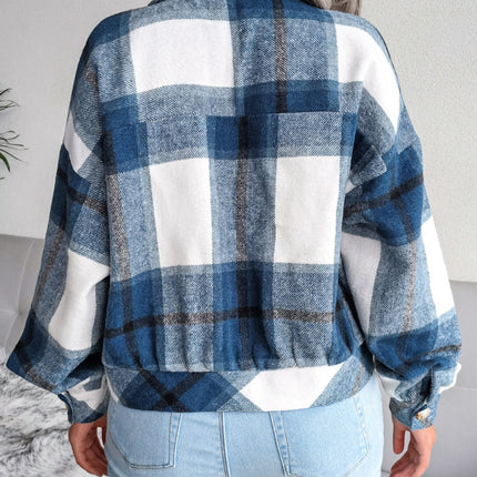 Plaid Collared Neck Long Sleeve Jacket