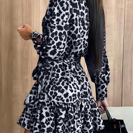 Tied Leopard Surplice Long Sleeve Dress